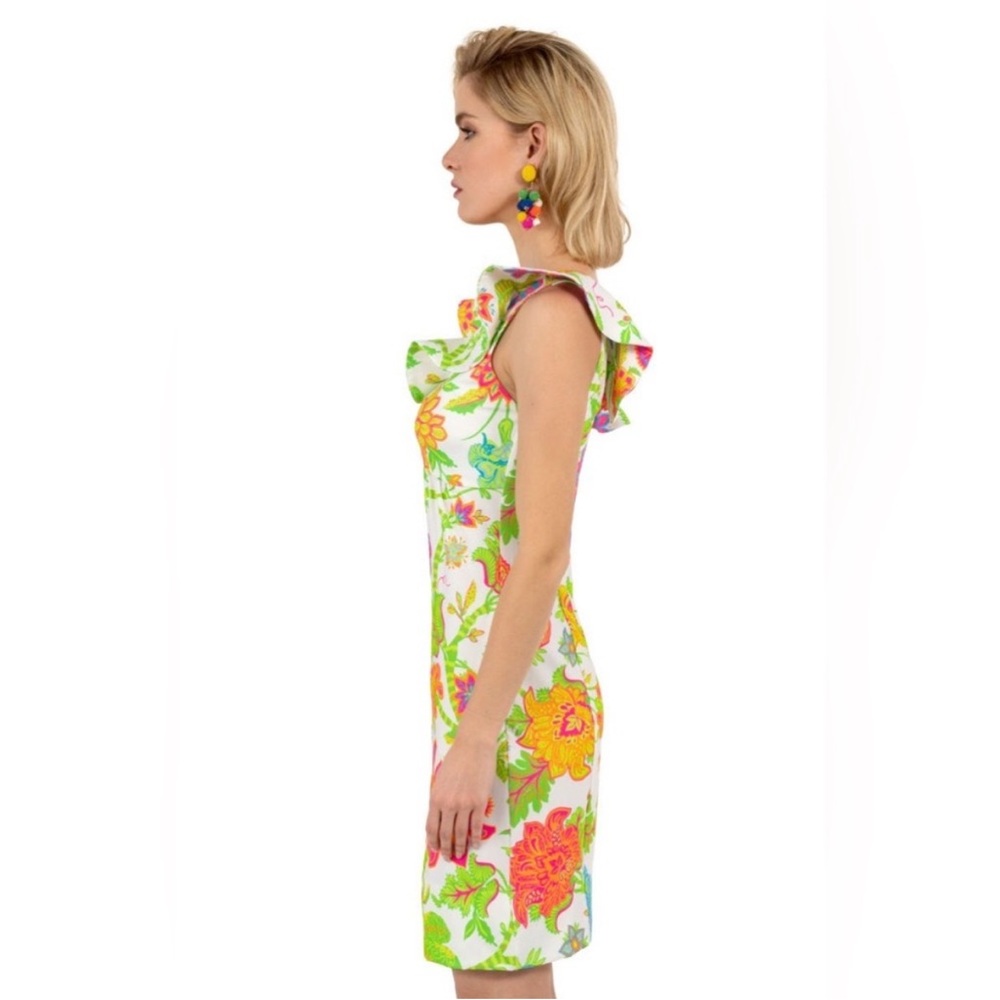 Gretchen Scott Jersey Fling Fantasy Ruffle Dress Glorious Brights Floral M - Picture 9 of 16